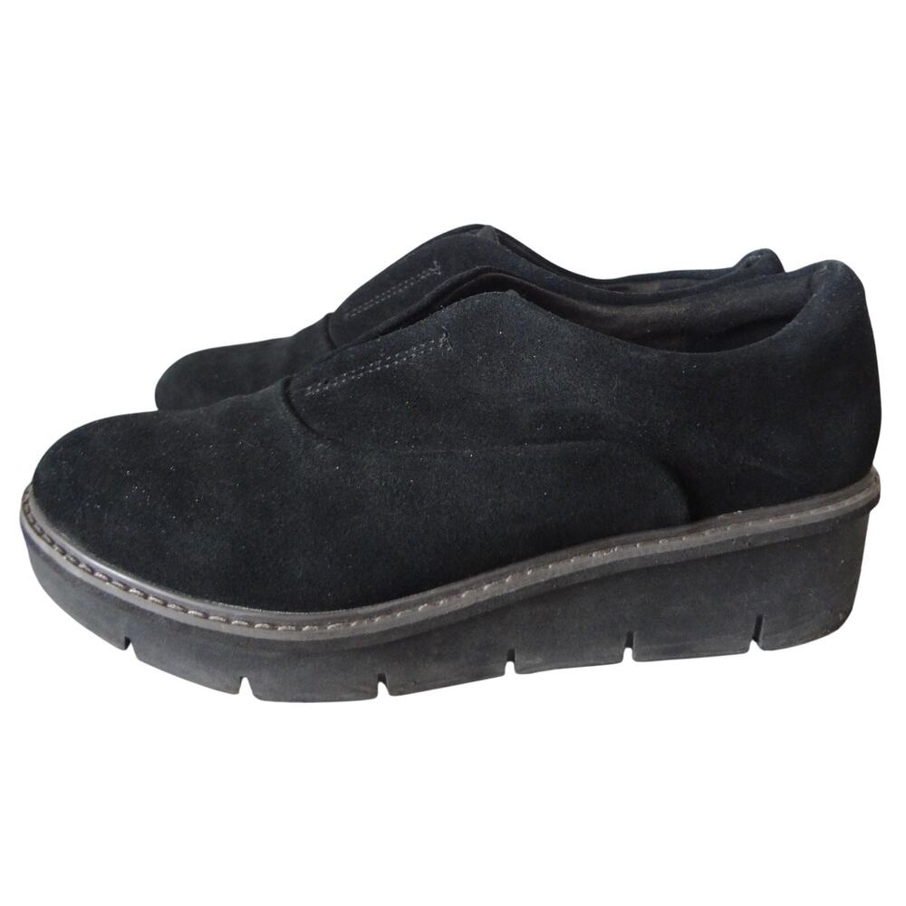 Clarks Airabell Sky Loafer Chunky Wedge Platform Lug Women 10 Black Suede
